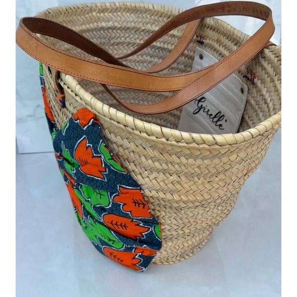 Vintage Giselle Open Top Natural Woven Straw Ribbon Beach Tote Market Bag 22x14 - Picture 6 of 9